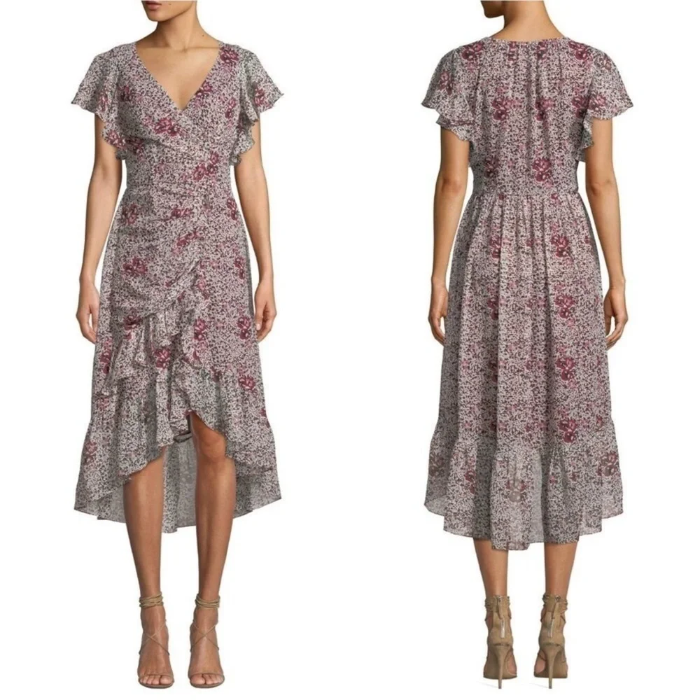 Shoshanna Womens Elnora Short Sleeve Midi Dress Boysenberry Floral Sz 12 Elegant - Picture 3 of 16